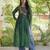 Green faux georgette printed flared gown set
