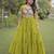 Green faux georgette printed flared gown set