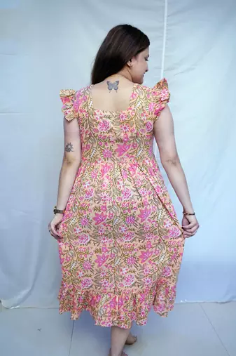 Ethnic Pink Bagru Handblock Printed Mid-Length kurti for Women