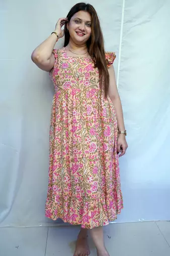 Ethnic Pink Bagru Handblock Printed Mid-Length kurti for Women