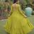 Green faux georgette printed flared gown set