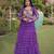 Purple faux georgette printed flared gown set