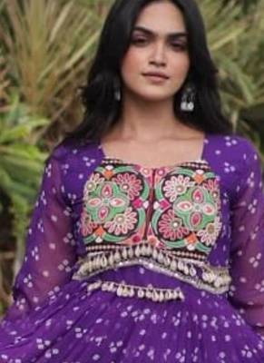 Purple faux georgette printed flared gown set 4