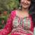Hot-pink faux georgette printed flared gown set