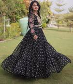 Black faux georgette printed flared gown set