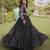 Black faux georgette printed flared gown set