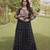 Black faux georgette printed flared gown set