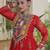 Red faux georgette printed flared gown set