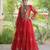Red faux georgette printed flared gown set
