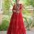 Red faux georgette printed flared gown set