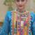 Blue faux georgette printed flared gown set