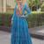 Blue faux georgette printed flared gown set