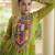 Lime faux georgette printed flared gown set