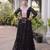 Black faux georgette printed flared gown set