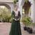 Dark-green faux georgette printed flared gown set