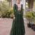 Dark-green faux georgette printed flared gown set