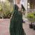Dark-green faux georgette printed flared gown set