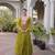 Olive faux georgette printed flared gown set