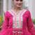Rani-pink faux georgette printed flared gown set