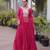 Rani-pink faux georgette printed flared gown set