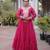 Rani-pink faux georgette printed flared gown set
