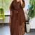 Brown silk blend embroidered kurta set