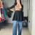 Black cotton poly embroidered kurta