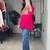 Rani-pink cotton poly embroidered kurta