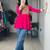 Rani-pink cotton poly embroidered kurta