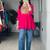 Rani-pink cotton poly embroidered kurta