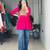 Rani-pink cotton poly embroidered kurta