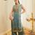 Teal satin embroidered palazzo set