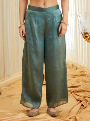 Teal satin embroidered palazzo set 3