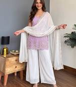 Lavender faux georgette embroidered palazzo set