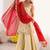 Cream embroidered kurta palazzo set with red bandhani dupatta