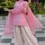 Pink embroidered kurta farshi salwar set with heart detailing & matching dupatta