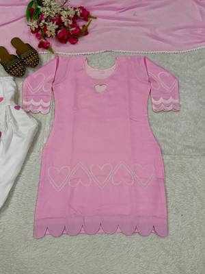 Pink embroidered kurta farshi salwar set with heart detailing & matching dupatta 5