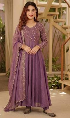 Purple embroidered anarkali suit with designer dupatta 1