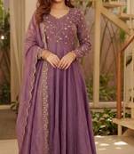 Purple embroidered anarkali suit with designer dupatta