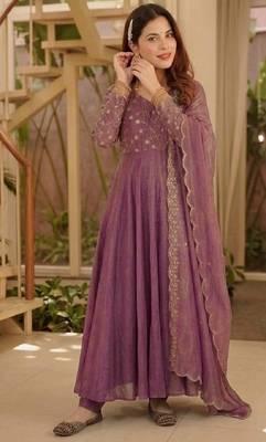 Purple embroidered anarkali suit with designer dupatta 2
