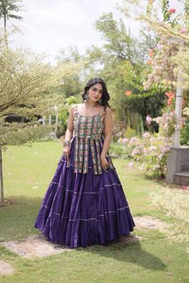 Navratri Violet Dori Detail Lehenga Choli in Cotton Poly 1