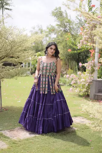 Navratri Violet Dori Detail Lehenga Choli in Cotton Poly