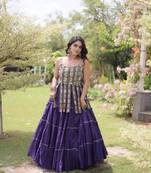 Navratri Violet Dori Detail Lehenga Choli in Cotton Poly