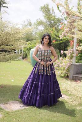 Navratri Violet Dori Detail Lehenga Choli in Cotton Poly 4