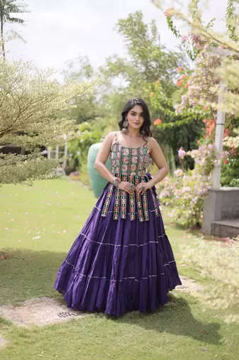 Navratri Violet Dori Detail Lehenga Choli in Cotton Poly