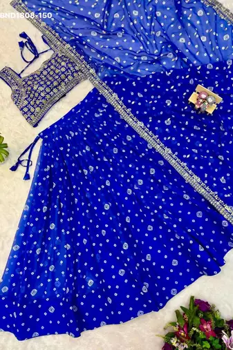 Navratri Royal-blue Printed Lehenga Choli in Georgette