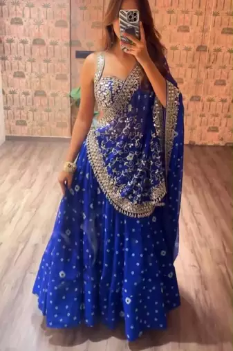 Navratri Royal-blue Printed Lehenga Choli in Georgette