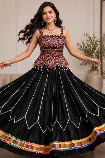 Navratri Black Embroidered Lehenga Choli in Rayon