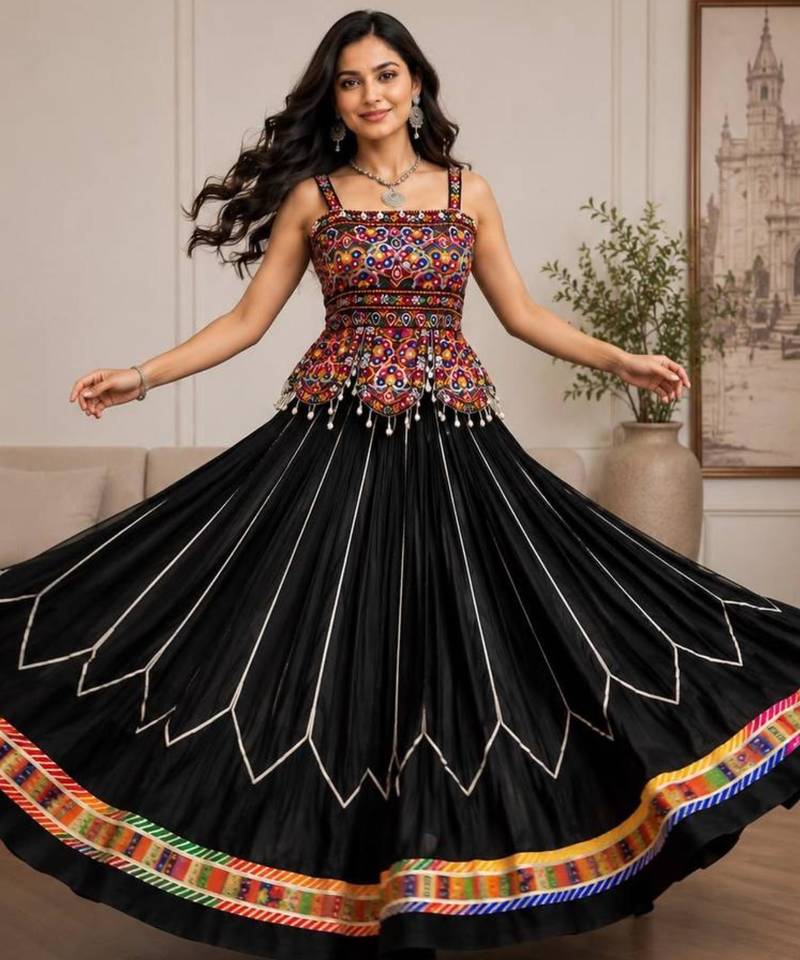 Navratri Black Embroidered Lehenga Choli in Rayon