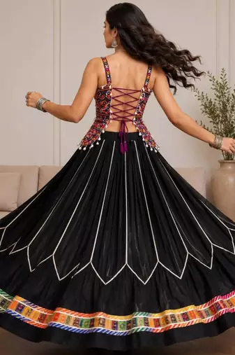 Navratri Black Embroidered Lehenga Choli in Rayon